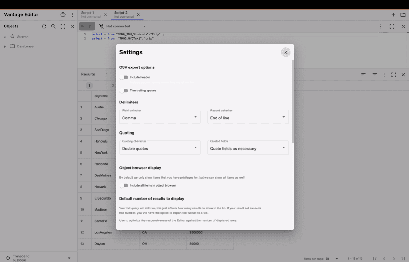 Settings which help  users to customize as per their needs- Vantage Editor Desktop