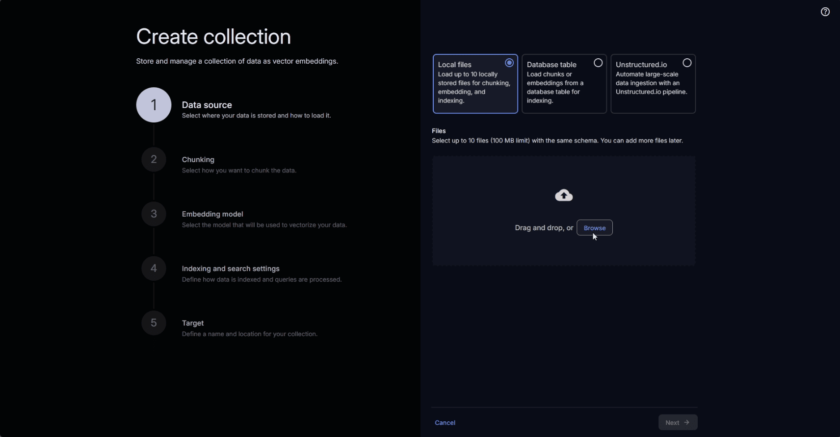 Selecting a data source for a Vector Store collection